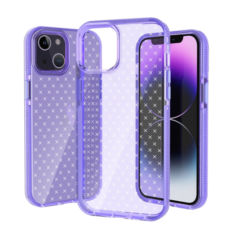 For iPhone 14 Plus Grid Pattern Transparent TPU Phone Case