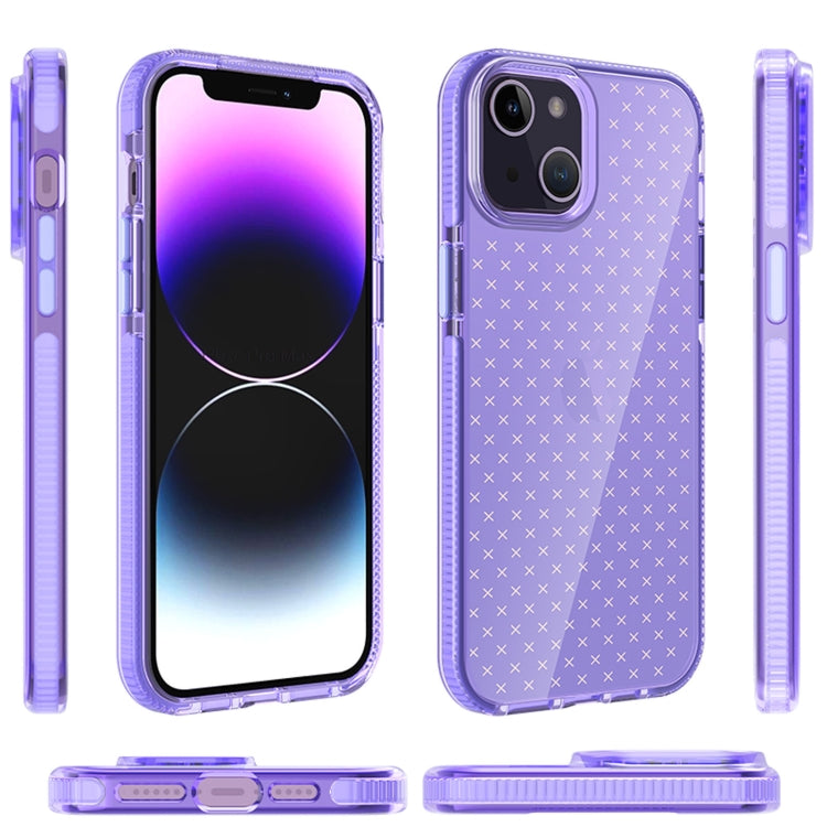 For iPhone 14 Plus Grid Pattern Transparent TPU Phone Case