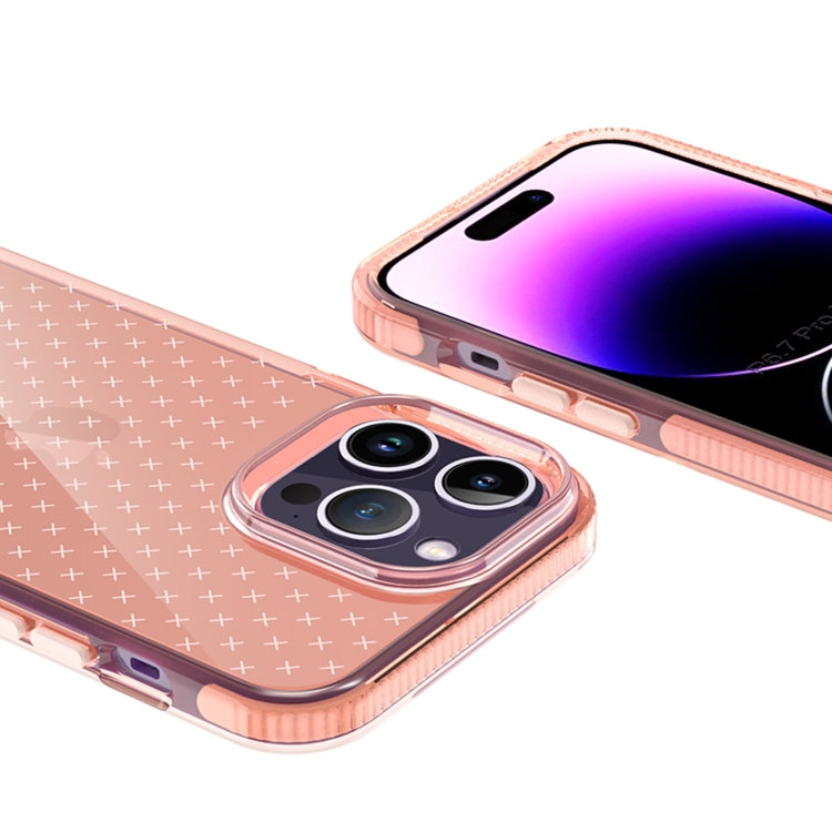 For iPhone 14 Pro Max Grid Pattern Transparent TPU Phone Case