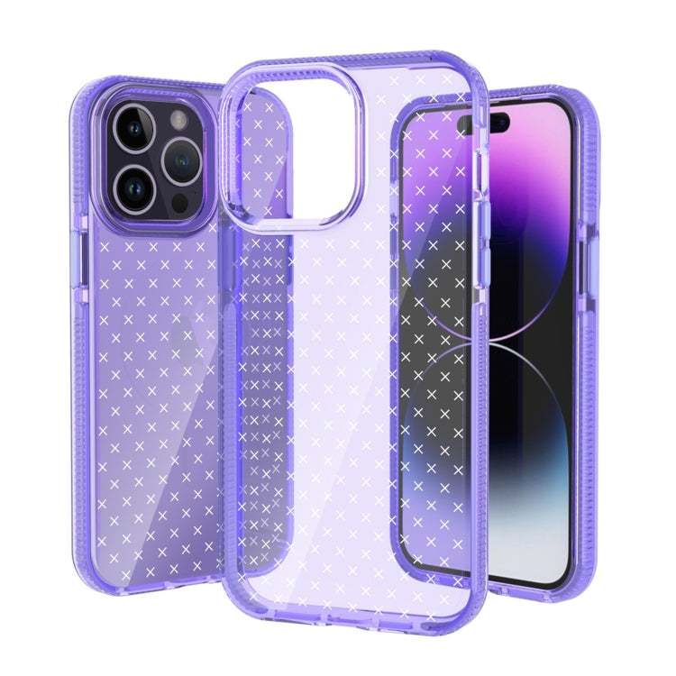 For iPhone 14 Pro Max Grid Pattern Transparent TPU Phone Case
