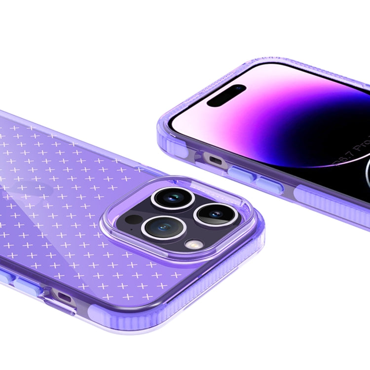 For iPhone 14 Pro Max Grid Pattern Transparent TPU Phone Case