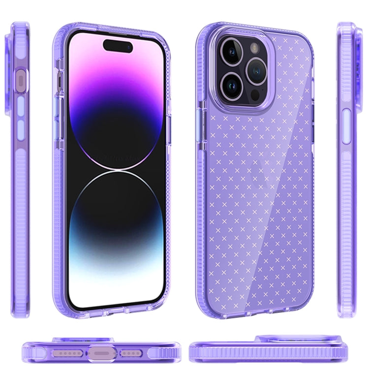 For iPhone 14 Pro Max Grid Pattern Transparent TPU Phone Case