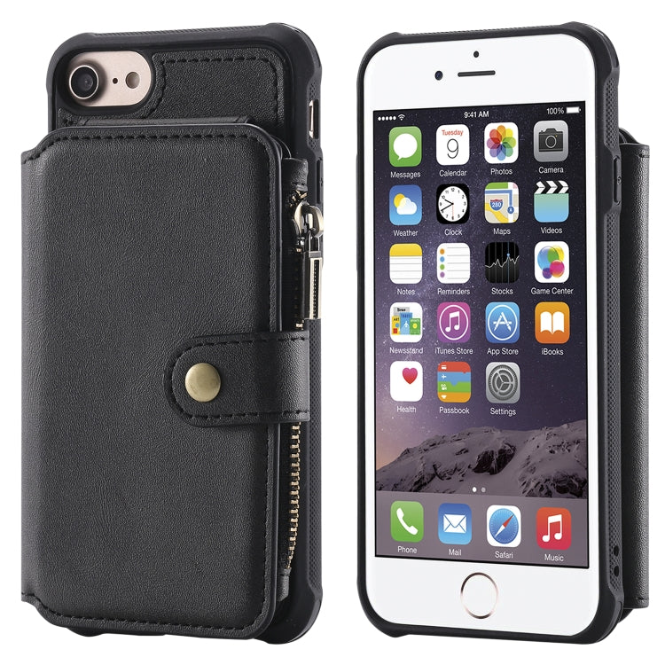 For iPhone SE 2022 / SE 2020 / 8 / 7 Zipper Shockproof Protective Case with Card Slots & Bracket & Photo Holder & Wallet Function