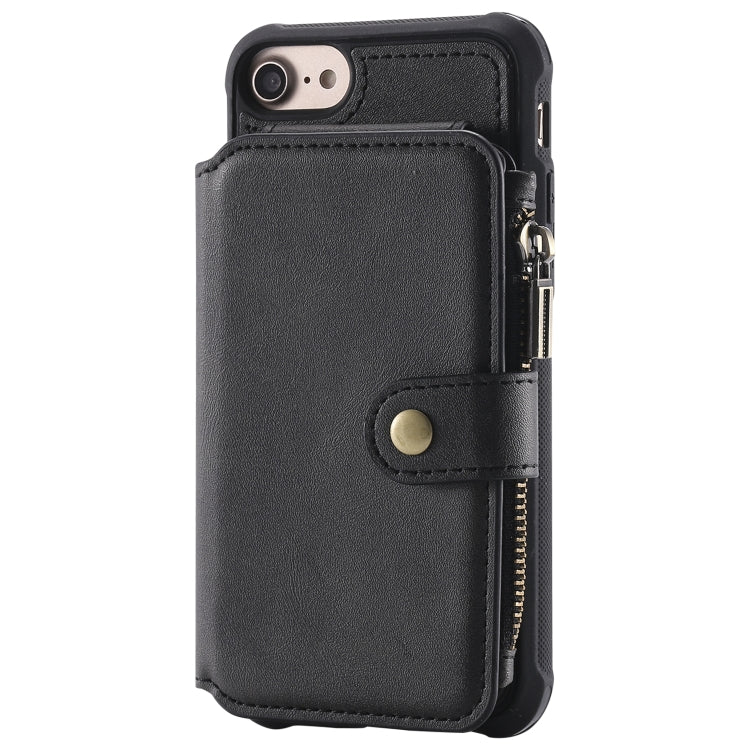 For iPhone SE 2022 / SE 2020 / 8 / 7 Zipper Shockproof Protective Case with Card Slots & Bracket & Photo Holder & Wallet Function