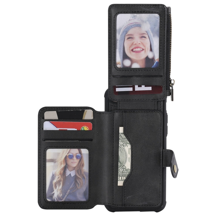 For iPhone SE 2022 / SE 2020 / 8 / 7 Zipper Shockproof Protective Case with Card Slots & Bracket & Photo Holder & Wallet Function