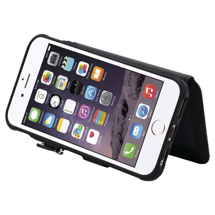 For iPhone SE 2022 / SE 2020 / 8 / 7 Zipper Shockproof Protective Case with Card Slots & Bracket & Photo Holder & Wallet Function