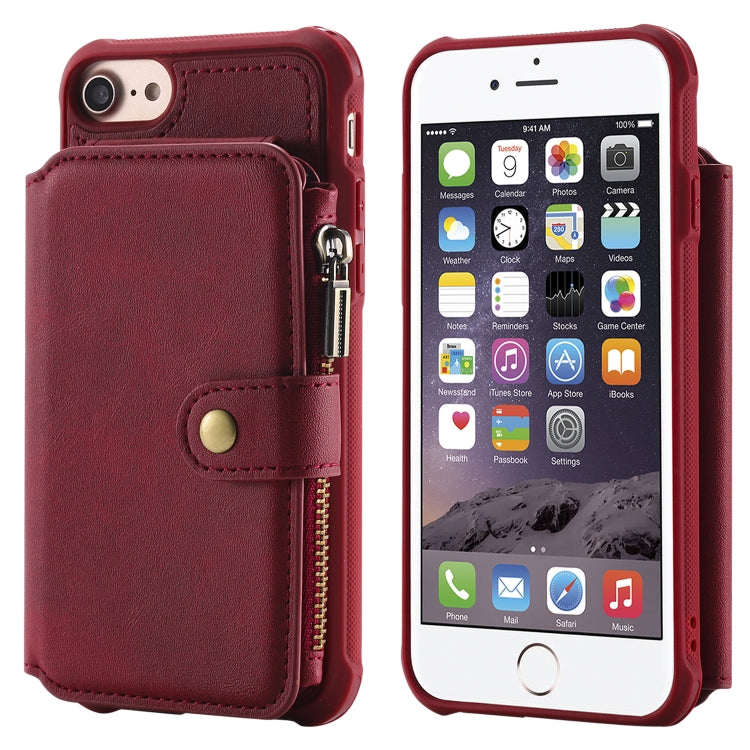 For iPhone SE 2022 / SE 2020 / 8 / 7 Zipper Shockproof Protective Case with Card Slots & Bracket & Photo Holder & Wallet Function
