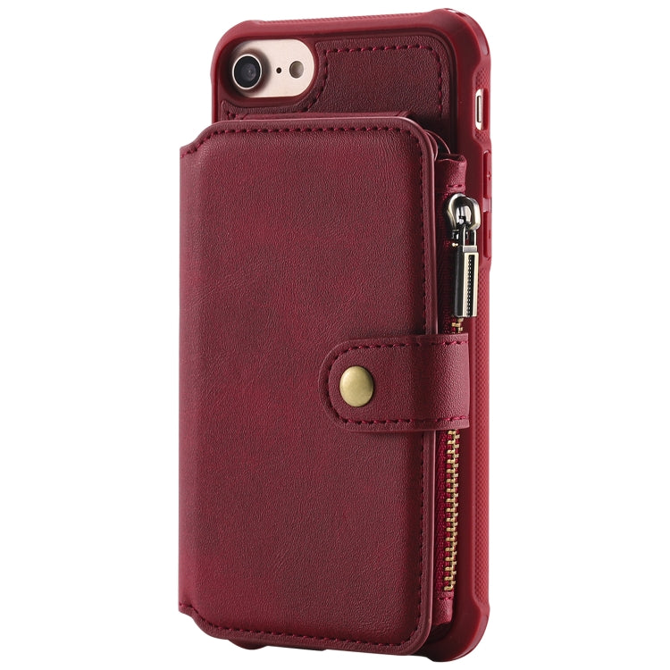 For iPhone SE 2022 / SE 2020 / 8 / 7 Zipper Shockproof Protective Case with Card Slots & Bracket & Photo Holder & Wallet Function