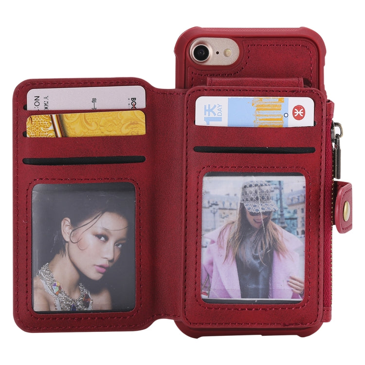 For iPhone SE 2022 / SE 2020 / 8 / 7 Zipper Shockproof Protective Case with Card Slots & Bracket & Photo Holder & Wallet Function