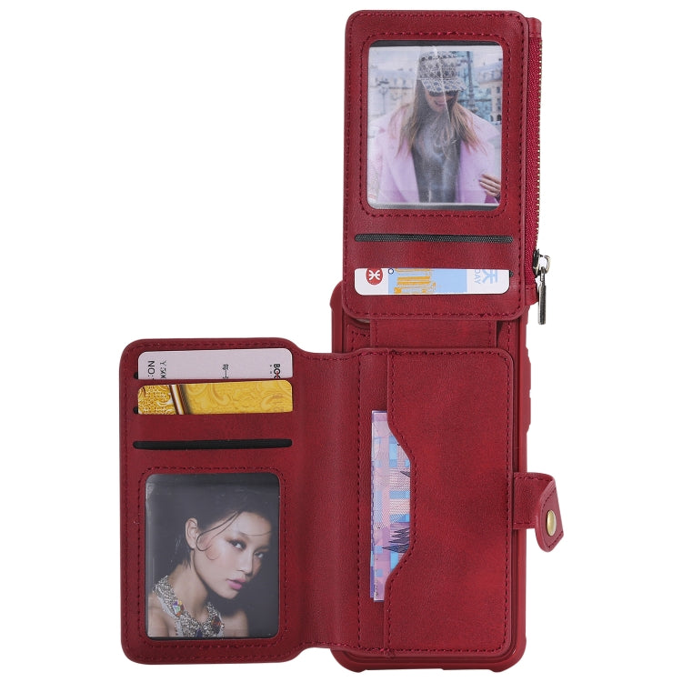 For iPhone SE 2022 / SE 2020 / 8 / 7 Zipper Shockproof Protective Case with Card Slots & Bracket & Photo Holder & Wallet Function