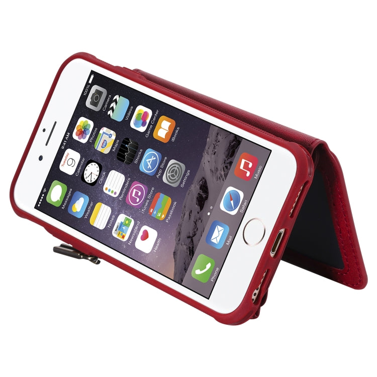 For iPhone SE 2022 / SE 2020 / 8 / 7 Zipper Shockproof Protective Case with Card Slots & Bracket & Photo Holder & Wallet Function