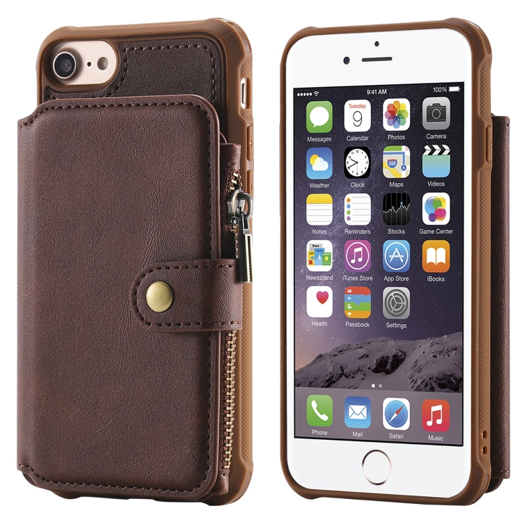 For iPhone SE 2022 / SE 2020 / 8 / 7 Zipper Shockproof Protective Case with Card Slots & Bracket & Photo Holder & Wallet Function
