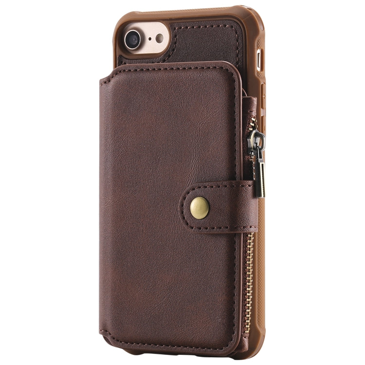 For iPhone SE 2022 / SE 2020 / 8 / 7 Zipper Shockproof Protective Case with Card Slots & Bracket & Photo Holder & Wallet Function
