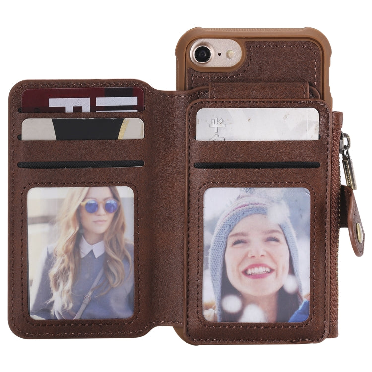 For iPhone SE 2022 / SE 2020 / 8 / 7 Zipper Shockproof Protective Case with Card Slots & Bracket & Photo Holder & Wallet Function
