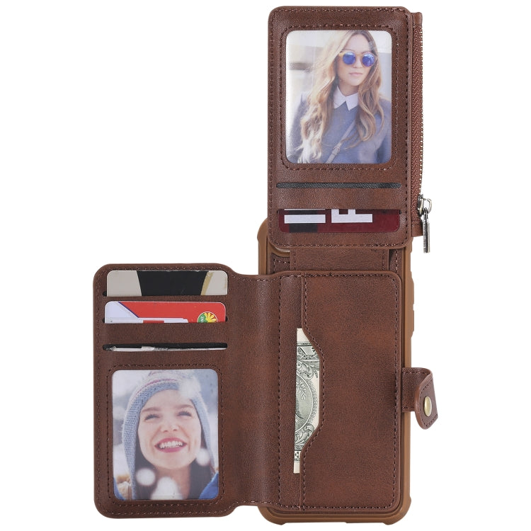 For iPhone SE 2022 / SE 2020 / 8 / 7 Zipper Shockproof Protective Case with Card Slots & Bracket & Photo Holder & Wallet Function