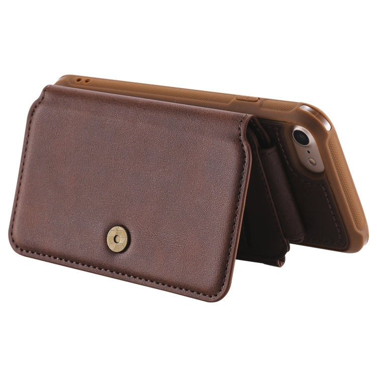 For iPhone SE 2022 / SE 2020 / 8 / 7 Zipper Shockproof Protective Case with Card Slots & Bracket & Photo Holder & Wallet Function