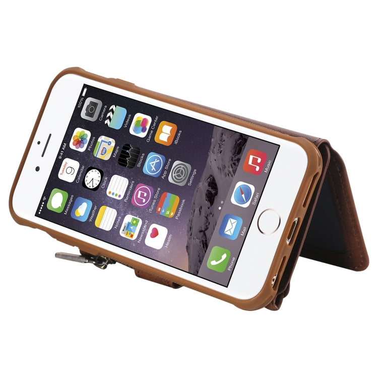 For iPhone SE 2022 / SE 2020 / 8 / 7 Zipper Shockproof Protective Case with Card Slots & Bracket & Photo Holder & Wallet Function