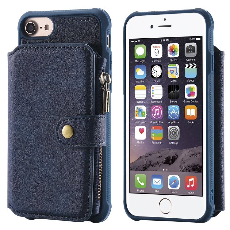 For iPhone SE 2022 / SE 2020 / 8 / 7 Zipper Shockproof Protective Case with Card Slots & Bracket & Photo Holder & Wallet Function
