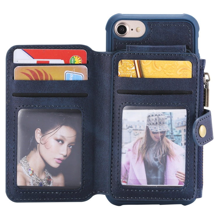 For iPhone SE 2022 / SE 2020 / 8 / 7 Zipper Shockproof Protective Case with Card Slots & Bracket & Photo Holder & Wallet Function