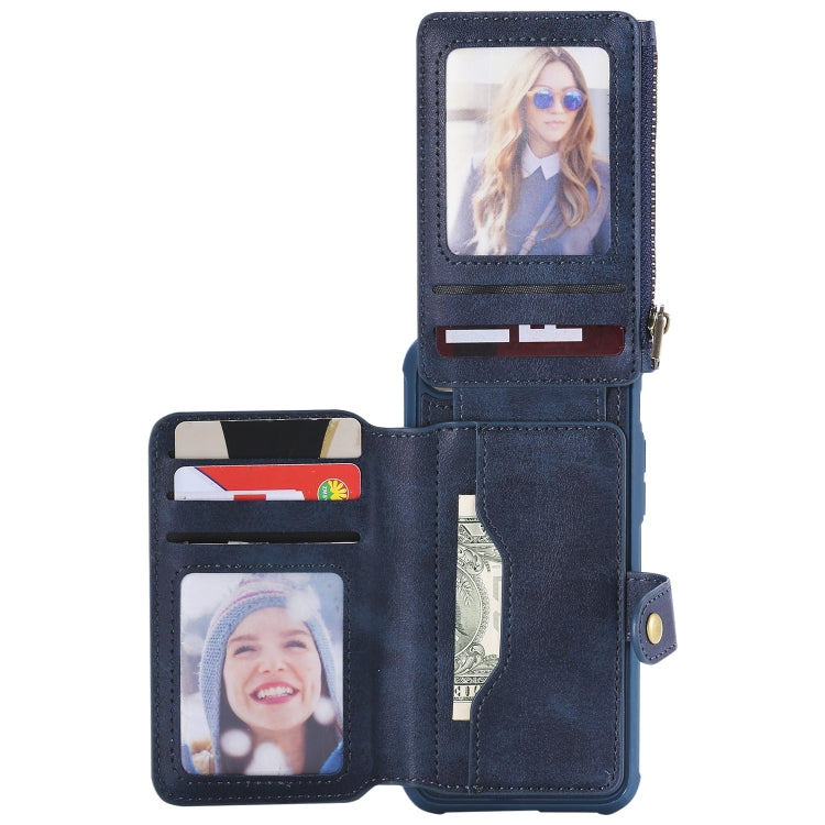 For iPhone SE 2022 / SE 2020 / 8 / 7 Zipper Shockproof Protective Case with Card Slots & Bracket & Photo Holder & Wallet Function