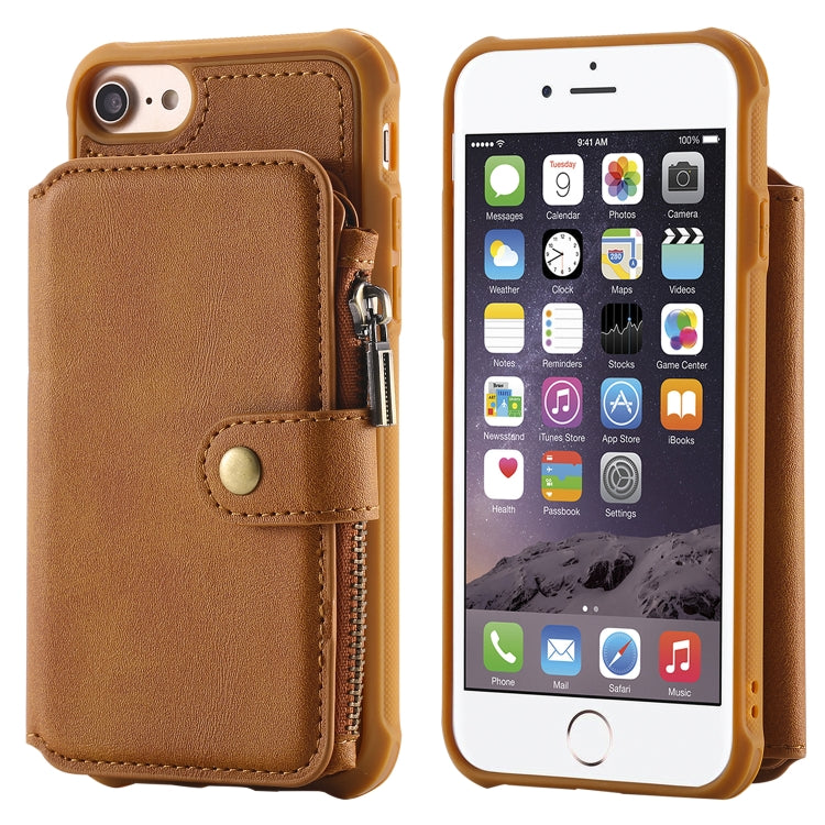 For iPhone SE 2022 / SE 2020 / 8 / 7 Zipper Shockproof Protective Case with Card Slots & Bracket & Photo Holder & Wallet Function