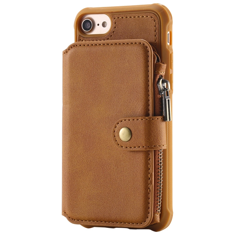 For iPhone SE 2022 / SE 2020 / 8 / 7 Zipper Shockproof Protective Case with Card Slots & Bracket & Photo Holder & Wallet Function