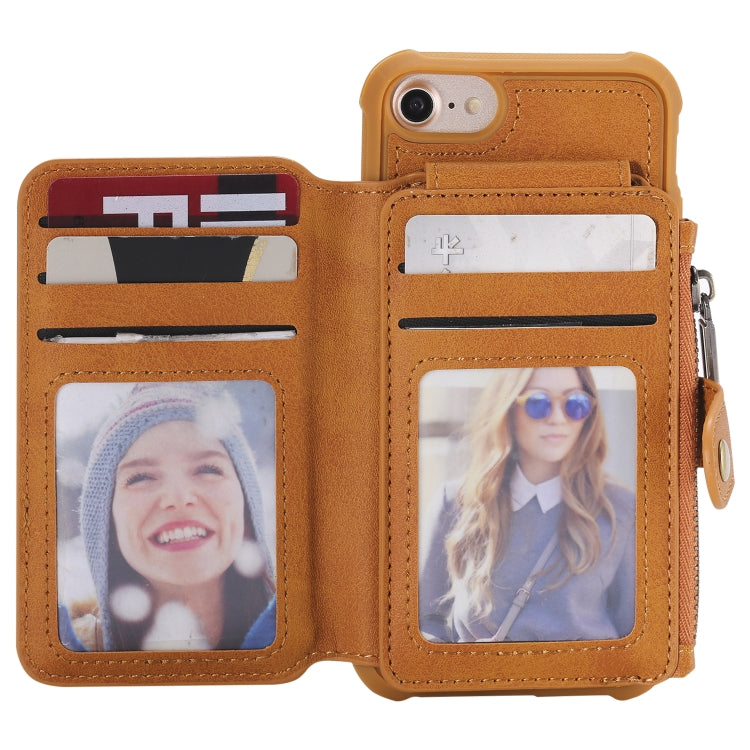 For iPhone SE 2022 / SE 2020 / 8 / 7 Zipper Shockproof Protective Case with Card Slots & Bracket & Photo Holder & Wallet Function