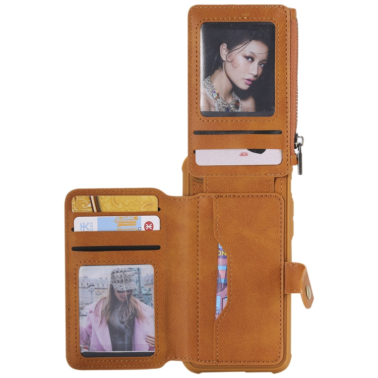 For iPhone SE 2022 / SE 2020 / 8 / 7 Zipper Shockproof Protective Case with Card Slots & Bracket & Photo Holder & Wallet Function