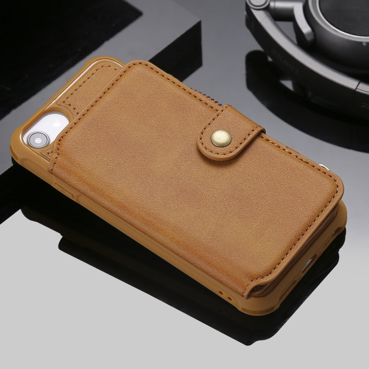 For iPhone SE 2022 / SE 2020 / 8 / 7 Zipper Shockproof Protective Case with Card Slots & Bracket & Photo Holder & Wallet Function