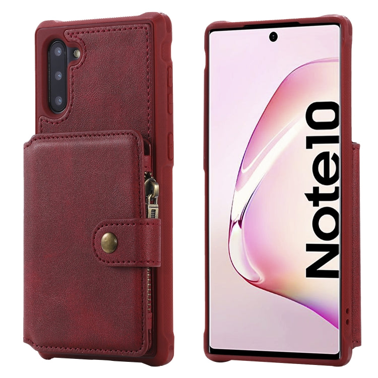 For Galaxy Note 10 Zipper Shockproof Protective Case with Card Slots & Bracket & Photo Holder & Wallet Function