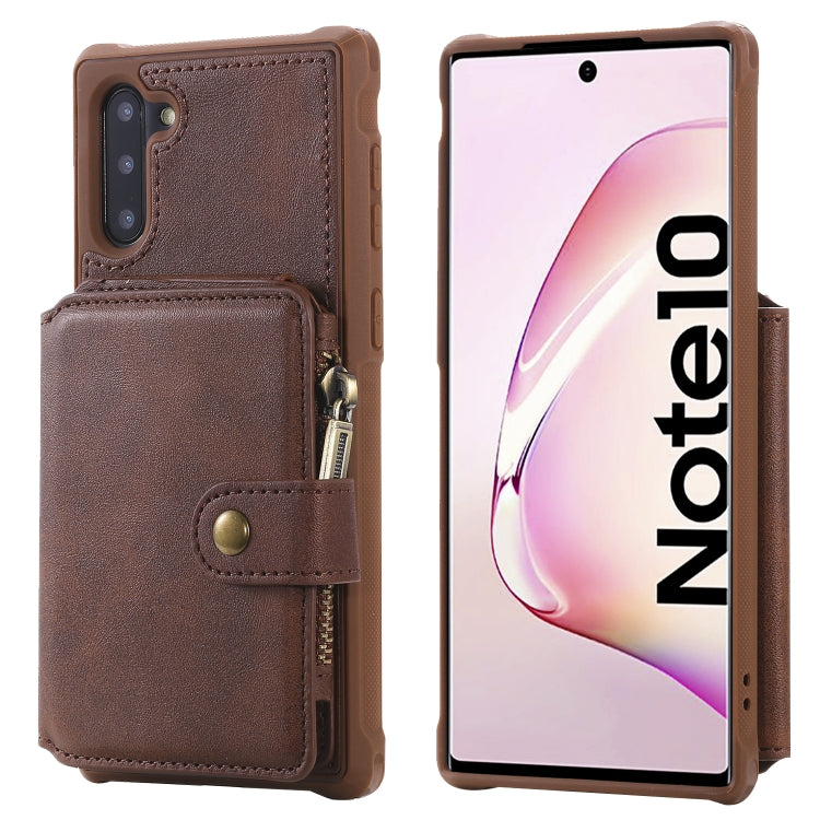 For Galaxy Note 10 Zipper Shockproof Protective Case with Card Slots & Bracket & Photo Holder & Wallet Function