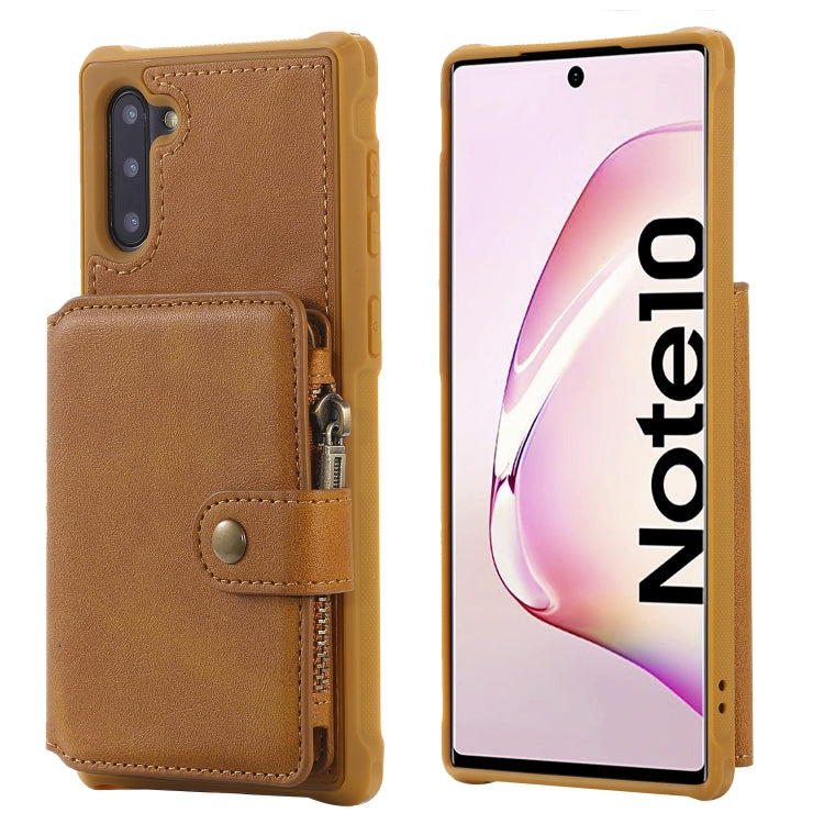 For Galaxy Note 10 Zipper Shockproof Protective Case with Card Slots & Bracket & Photo Holder & Wallet Function