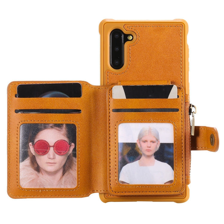 For Galaxy Note 10 Zipper Shockproof Protective Case with Card Slots & Bracket & Photo Holder & Wallet Function