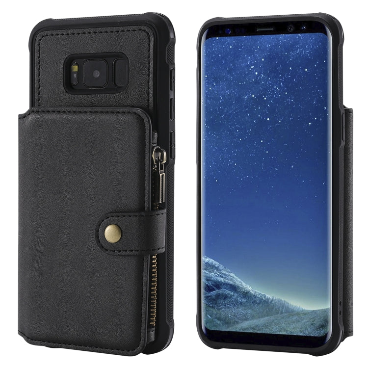 For Galaxy S8 Plus Zipper Shockproof Protective Case with Card Slots & Bracket & Photo Holder & Wallet Function