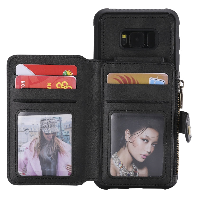 For Galaxy S8 Plus Zipper Shockproof Protective Case with Card Slots & Bracket & Photo Holder & Wallet Function