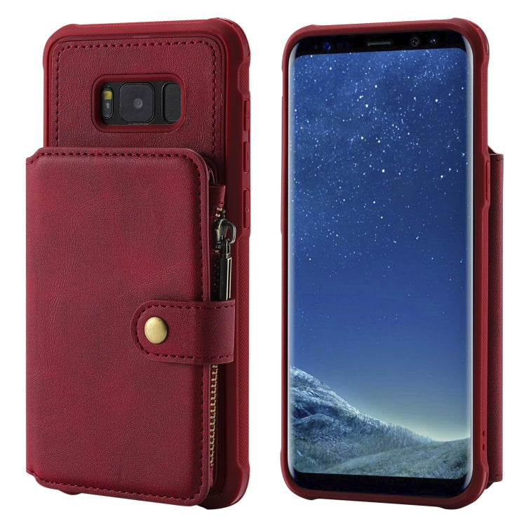 For Galaxy S8 Plus Zipper Shockproof Protective Case with Card Slots & Bracket & Photo Holder & Wallet Function