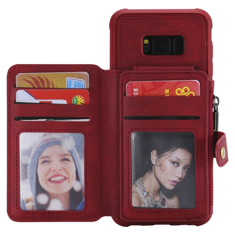 For Galaxy S8 Plus Zipper Shockproof Protective Case with Card Slots & Bracket & Photo Holder & Wallet Function
