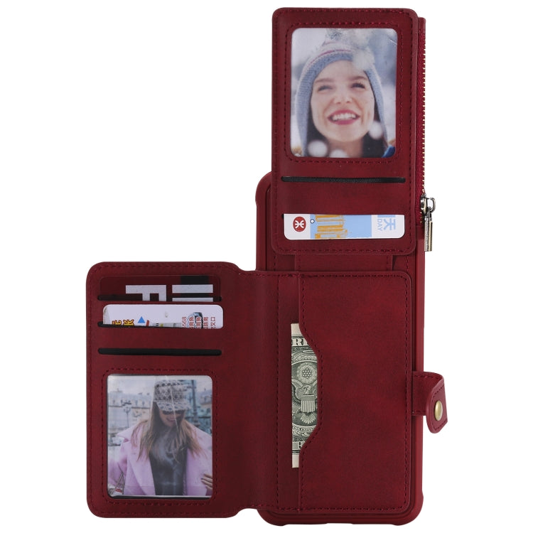 For Galaxy S8 Plus Zipper Shockproof Protective Case with Card Slots & Bracket & Photo Holder & Wallet Function