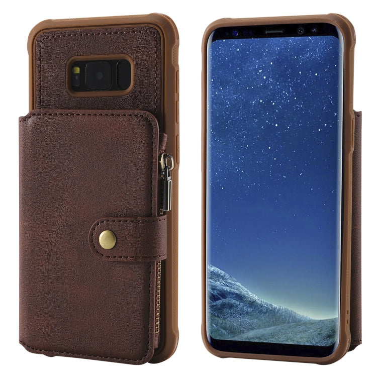 For Galaxy S8 Plus Zipper Shockproof Protective Case with Card Slots & Bracket & Photo Holder & Wallet Function