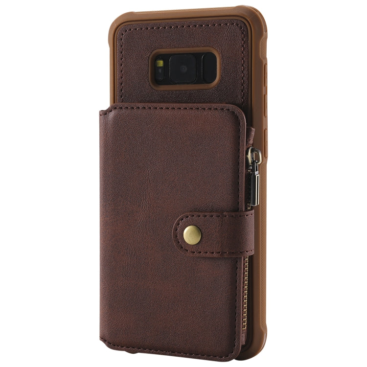 For Galaxy S8 Plus Zipper Shockproof Protective Case with Card Slots & Bracket & Photo Holder & Wallet Function
