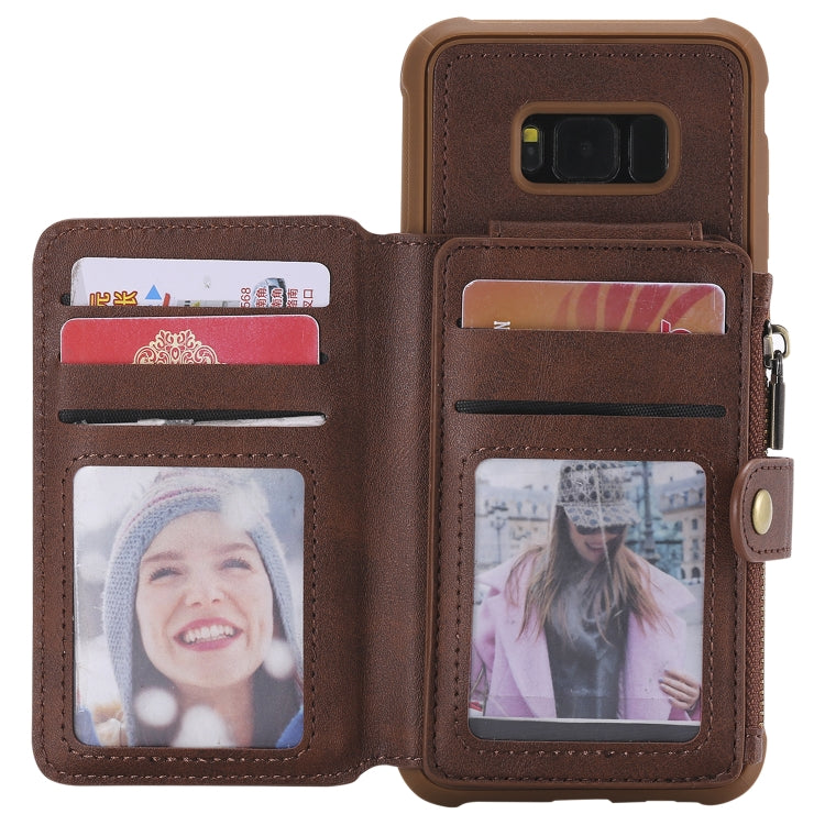 For Galaxy S8 Plus Zipper Shockproof Protective Case with Card Slots & Bracket & Photo Holder & Wallet Function