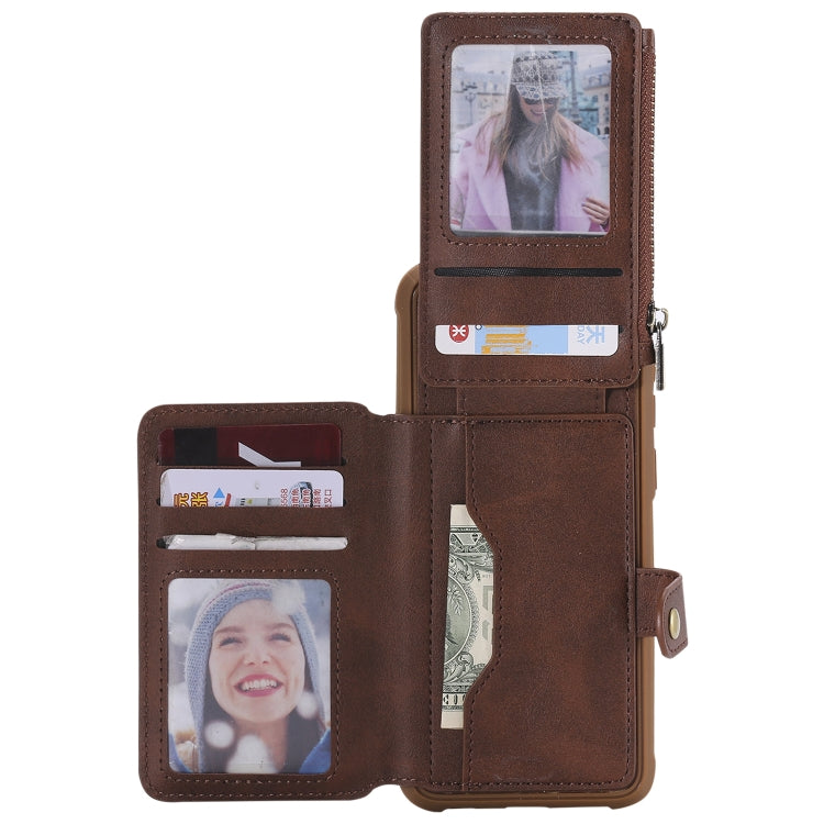 For Galaxy S8 Plus Zipper Shockproof Protective Case with Card Slots & Bracket & Photo Holder & Wallet Function