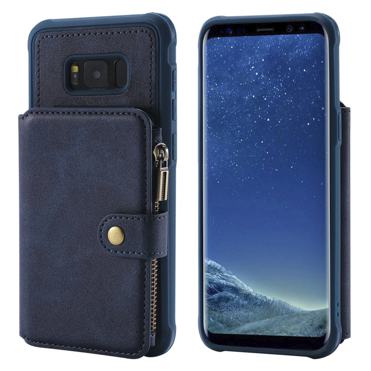 For Galaxy S8 Plus Zipper Shockproof Protective Case with Card Slots & Bracket & Photo Holder & Wallet Function