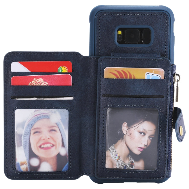 For Galaxy S8 Plus Zipper Shockproof Protective Case with Card Slots & Bracket & Photo Holder & Wallet Function