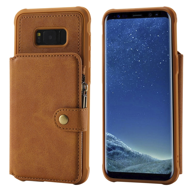 For Galaxy S8 Plus Zipper Shockproof Protective Case with Card Slots & Bracket & Photo Holder & Wallet Function