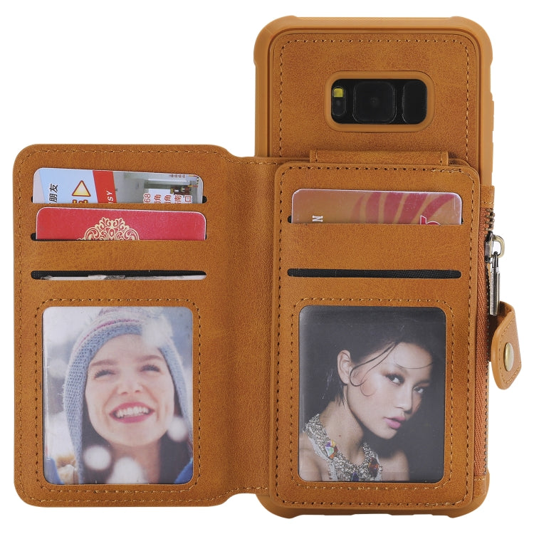 For Galaxy S8 Plus Zipper Shockproof Protective Case with Card Slots & Bracket & Photo Holder & Wallet Function