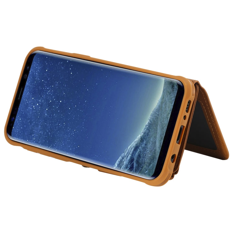 For Galaxy S8 Plus Zipper Shockproof Protective Case with Card Slots & Bracket & Photo Holder & Wallet Function