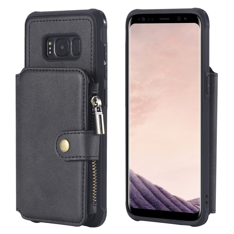 For Galaxy S8 Zipper Shockproof Protective Case with Card Slots & Bracket & Photo Holder & Wallet Function