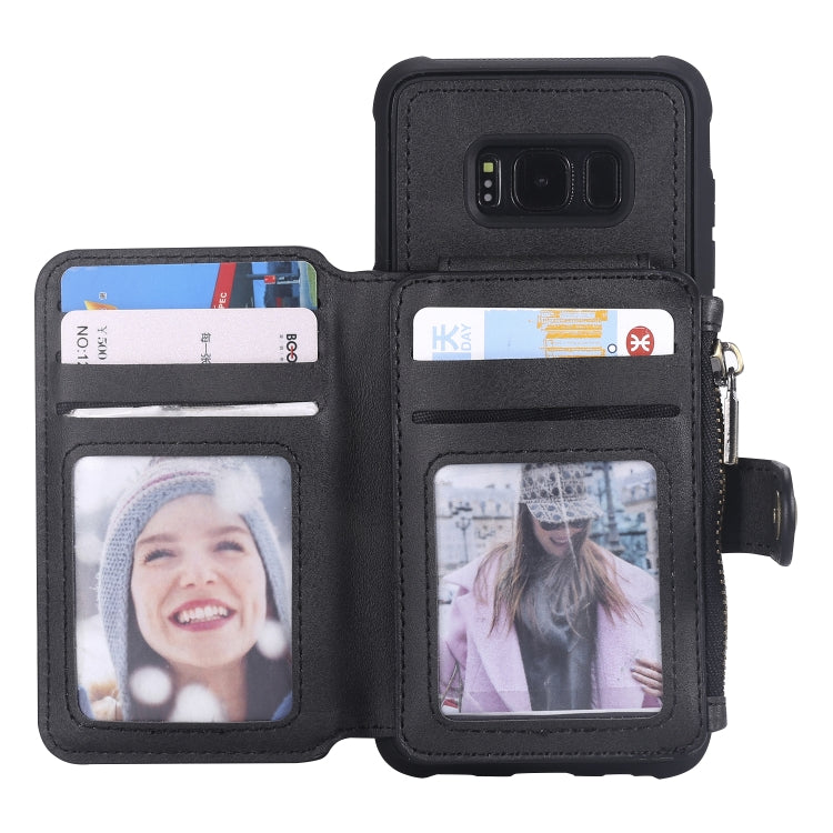 For Galaxy S8 Zipper Shockproof Protective Case with Card Slots & Bracket & Photo Holder & Wallet Function