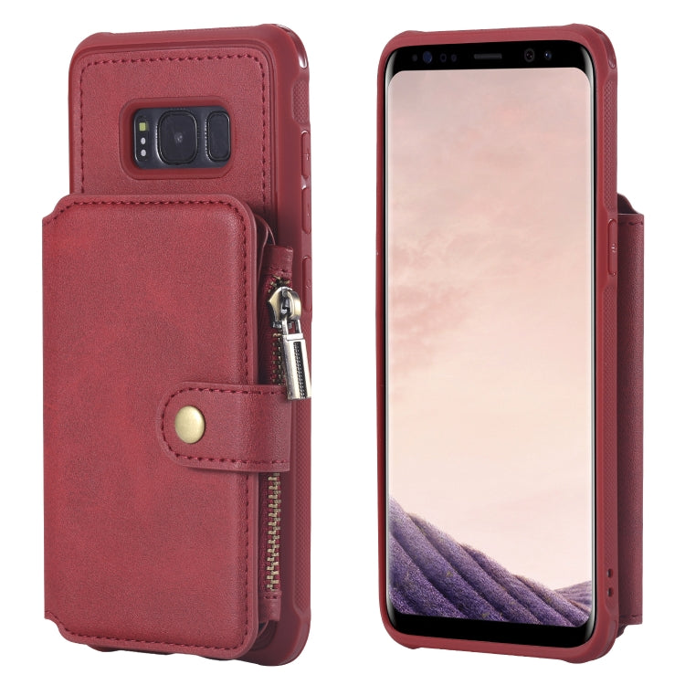 For Galaxy S8 Zipper Shockproof Protective Case with Card Slots & Bracket & Photo Holder & Wallet Function